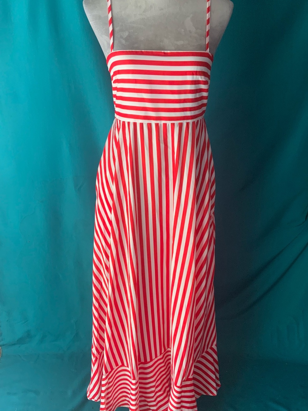 Red and White Striped Maxi Sundress